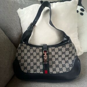 Gucci Jackie Black and Gray Monogram Shoulder Bag